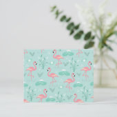 Pastel roze flamingo's groen patroon briefkaart (Staand voorkant)