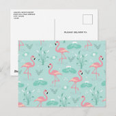 Pastel roze flamingo's groen patroon briefkaart (Voorkant / Achterkant)