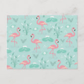 Pastel roze flamingo's groen patroon briefkaart (Voorkant)