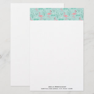 Pastel roze flamingo's groen patroon briefpapier