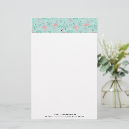 Pastel roze flamingo's groen patroon briefpapier (Staand voorkant)