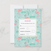 Pastel roze flamingo's groen patroon bruiloft RSVP kaartje (Voorkant)