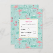 Pastel roze flamingo's groen patroon bruiloft RSVP kaartje (Voorkant / Achterkant)