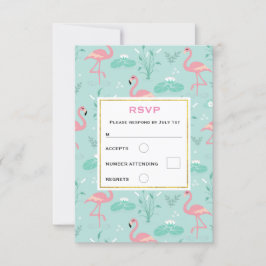 Pastel roze flamingo's groen patroon bruiloft RSVP kaartje
