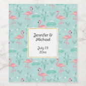 Pastel roze flamingo's groen patroon bruiloft wijn etiket (Enkel label)