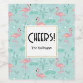 Pastel Roze Flamingo's Groen Patroon Cheers Wijn Etiket (Enkel label)