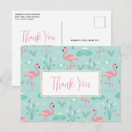 Pastel roze flamingo's groen patroon dank u briefkaart