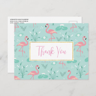 Pastel roze flamingo's groen patroon dank u briefkaart