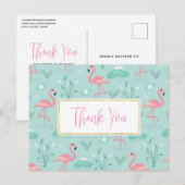 Pastel roze flamingo's groen patroon dank u briefkaart (Voorkant / Achterkant)