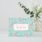 Pastel roze flamingo's groen patroon dank u briefkaart (Staand voorkant)