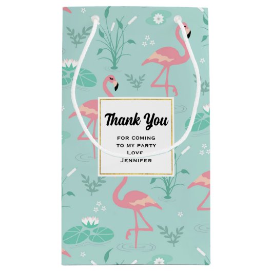 Pastel roze flamingo's groen patroon dank u klein cadeauzakje (Achterkant)