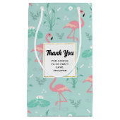 Pastel roze flamingo's groen patroon dank u klein cadeauzakje (Voorkant)
