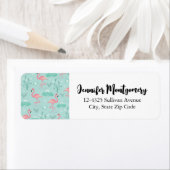 Pastel roze flamingo's groen patroon etiket (Insitu)