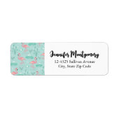 Pastel roze flamingo's groen patroon etiket (Voorkant)