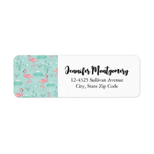 Pastel roze flamingo's groen patroon etiket