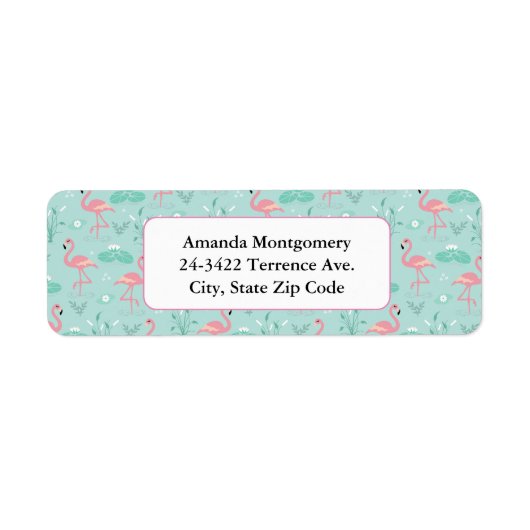 Pastel roze flamingo's groen patroon etiket (Voorkant)
