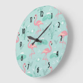 Pastel roze flamingo's groen patroon grote klok (Hoek)