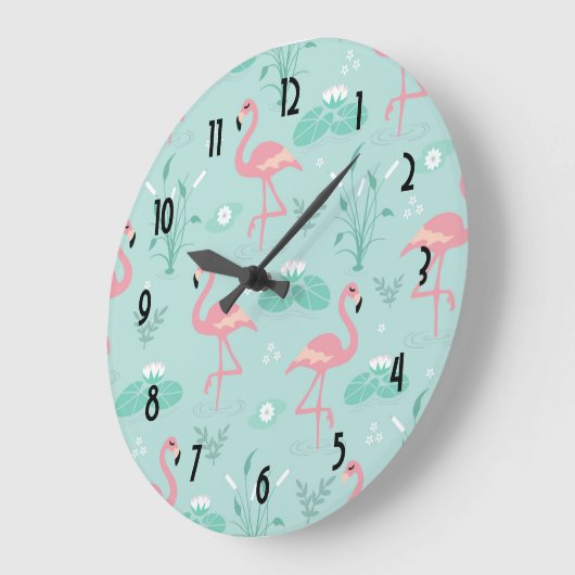 Pastel roze flamingo's groen patroon grote klok (Hoek)