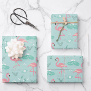 Pastel roze flamingo's groen patroon inpakpapier vel