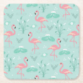 Pastel roze flamingo's groen patroon kartonnen onderzetters (Voorkant)