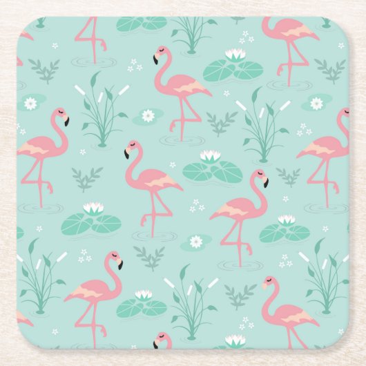 Pastel roze flamingo's groen patroon kartonnen onderzetters (Voorkant)