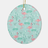 Pastel roze flamingo's groen patroon keramisch ornament (Links)