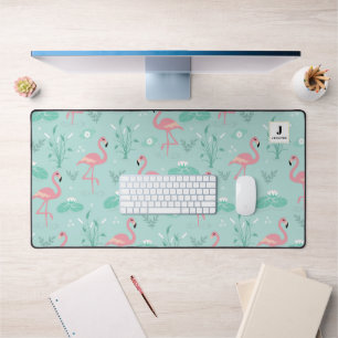 Pastel roze flamingo's groen patroon monogram bureaumat