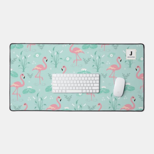Pastel roze flamingo's groen patroon monogram bureaumat (Keyboard & Muis)
