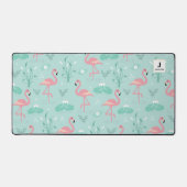 Pastel roze flamingo's groen patroon monogram bureaumat (Voorkant)