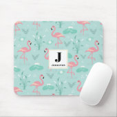 Pastel roze flamingo's groen patroon monogram muismat (Met muis)