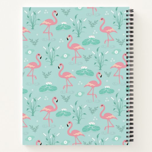 Pastel roze flamingo's groen patroon monogram notitieboek (Achterkant)