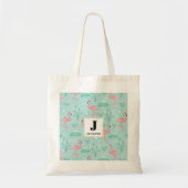 Pastel roze flamingo's groen patroon monogram tote bag (Voorkant)