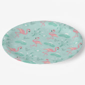 Pastel roze flamingo's groen patroon papieren bordje (Gekanteld)