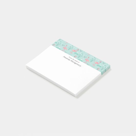 Pastel roze flamingo's groen patroon post-it® notes (Schuin)