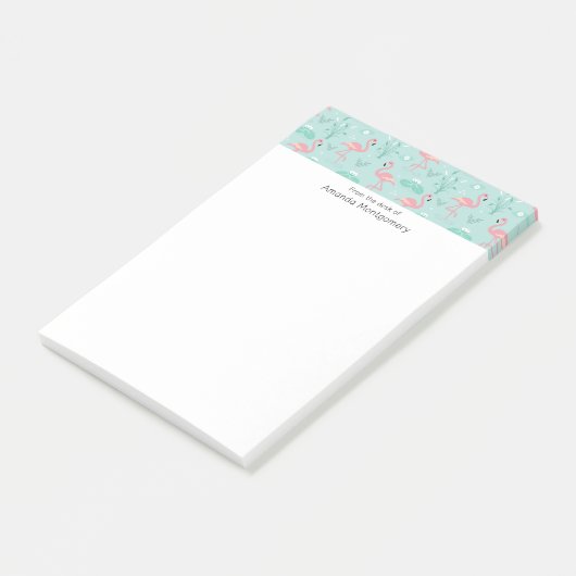 Pastel roze flamingo's groen patroon post-it® notes (Schuin)