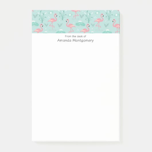 Pastel roze flamingo's groen patroon post-it® notes (Voorkant)