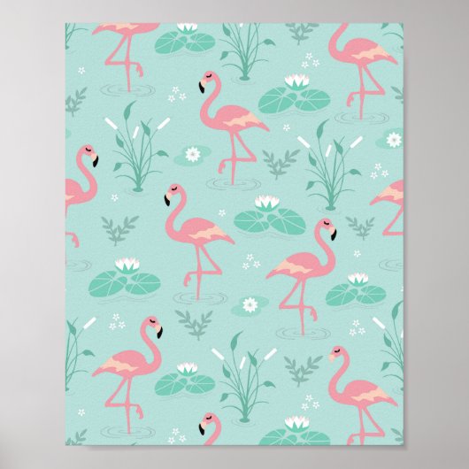 Pastel roze flamingo's groen patroon poster (Voorkant)