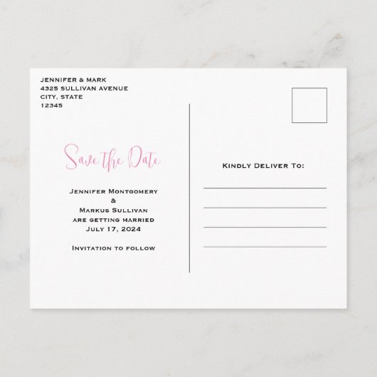 Pastel Roze Flamingo's Groen Patroon Save the Date Uitnodiging Briefkaart (Achterkant)
