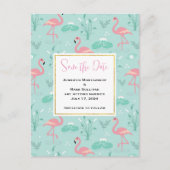 Pastel Roze Flamingo's Groen Patroon Save the Date Uitnodiging Briefkaart (Voorkant)