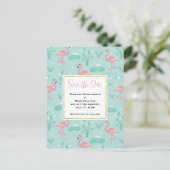 Pastel Roze Flamingo's Groen Patroon Save the Date Uitnodiging Briefkaart (Staand voorkant)