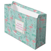 Pastel roze flamingo's groen patroon verjaardag groot cadeauzakje (Voorkant Gekanteld)