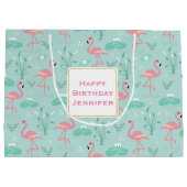 Pastel roze flamingo's groen patroon verjaardag groot cadeauzakje (Achterkant)
