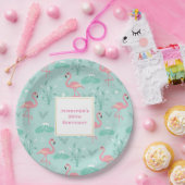 Pastel roze flamingo's groen patroon verjaardag papieren bordje (Feest)