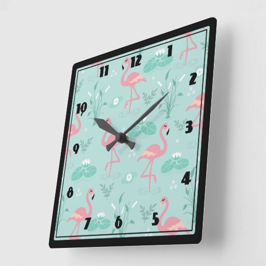 Pastel roze flamingo's groen patroon vierkante klok (Hoek)
