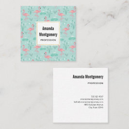 Pastel roze flamingo's groen patroon vierkante visitekaartje