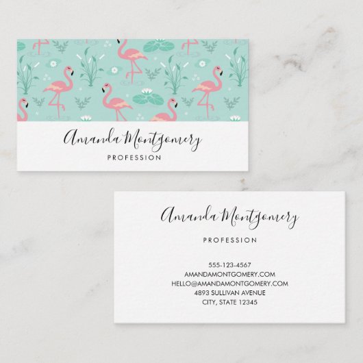 Pastel roze flamingo's groen patroon visitekaartje (Voorkant / Achterkant)