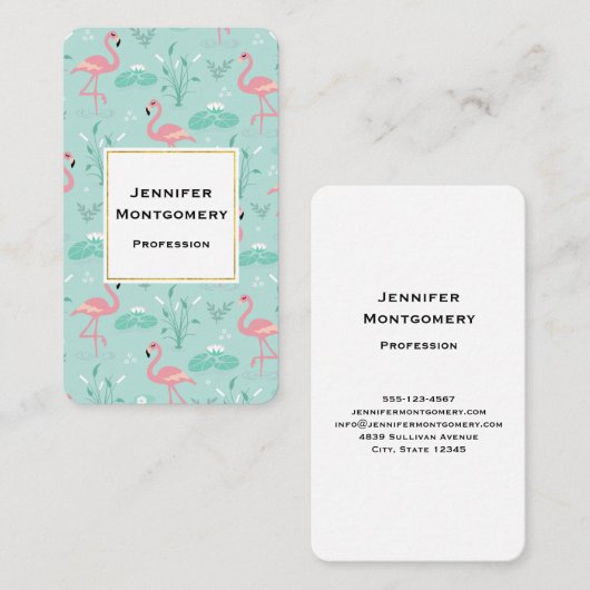 Pastel roze flamingo's groen patroon visitekaartje (Voorkant / Achterkant)