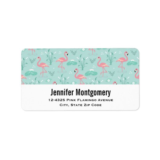 Pastel roze flamingo's groen patroonadres etiket (Voorkant)