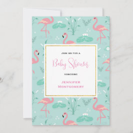 Pastel Roze Flamingo's op Groen Patroon Baby showe Kaart