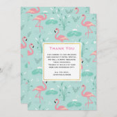 Pastel roze flamingo's op groene patroon bruiloft bedankkaart (Voorkant / Achterkant)
